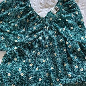 BUCKETLIST Teal and White Floral Blouse